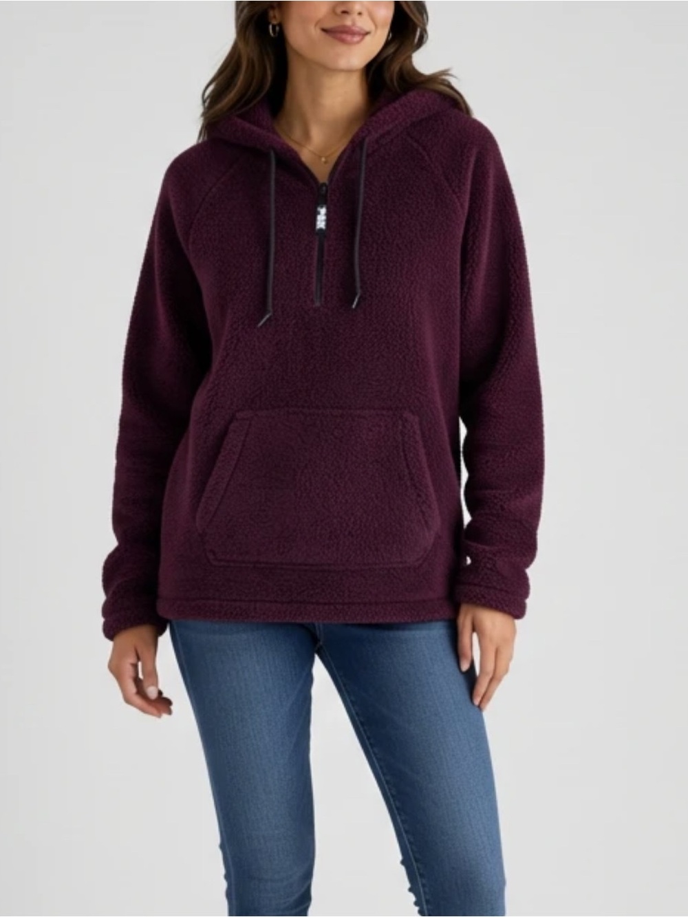 Victoria's Secret PINK Sherpa Teddy Half Zip Pullover Hoodie Wine 2018 SO SOFT